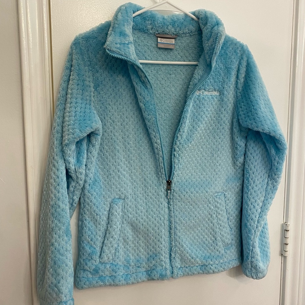 🧊 Columbia Plush Zip-Up Fleece Jacket – Size M | Light Blue Cozy Fall Layer